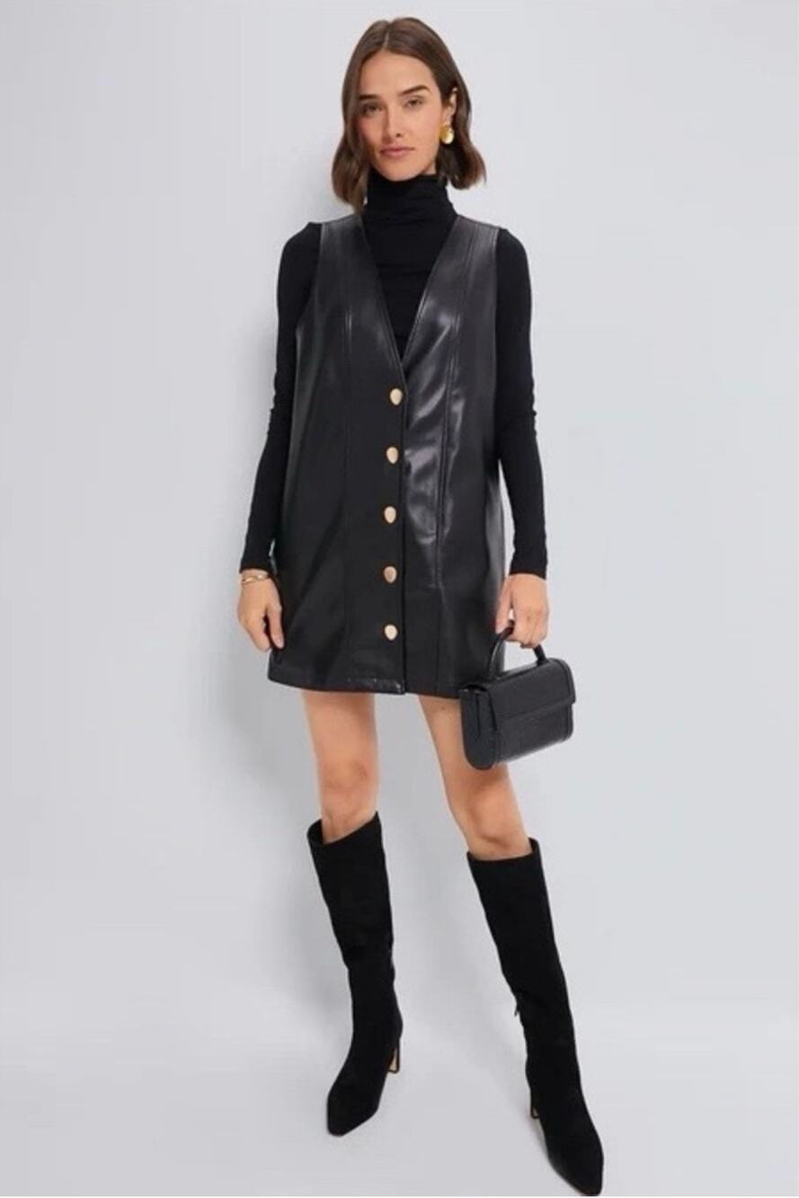 Tuckernuck Hyacinth House Faux Leather Pinafore Mini Dress Black XL